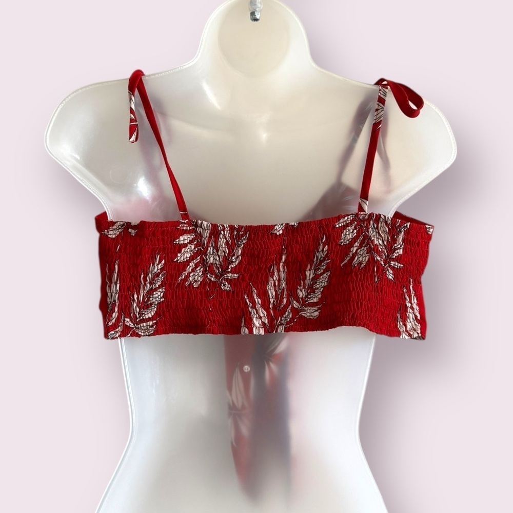 SHEIN Red Leaf Print Bralette Crop Top Tie Front Adjustable Straps Size S - Picture 5 of 5